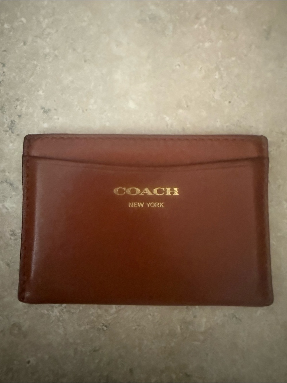 Coach Brown Leather Card Holder with Gold Logo